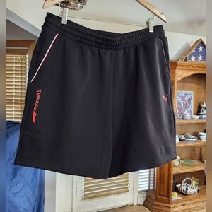 Puma Officially Licensed F1 Motorsports Black Fleece-Lined Shorts Mens XL NWT